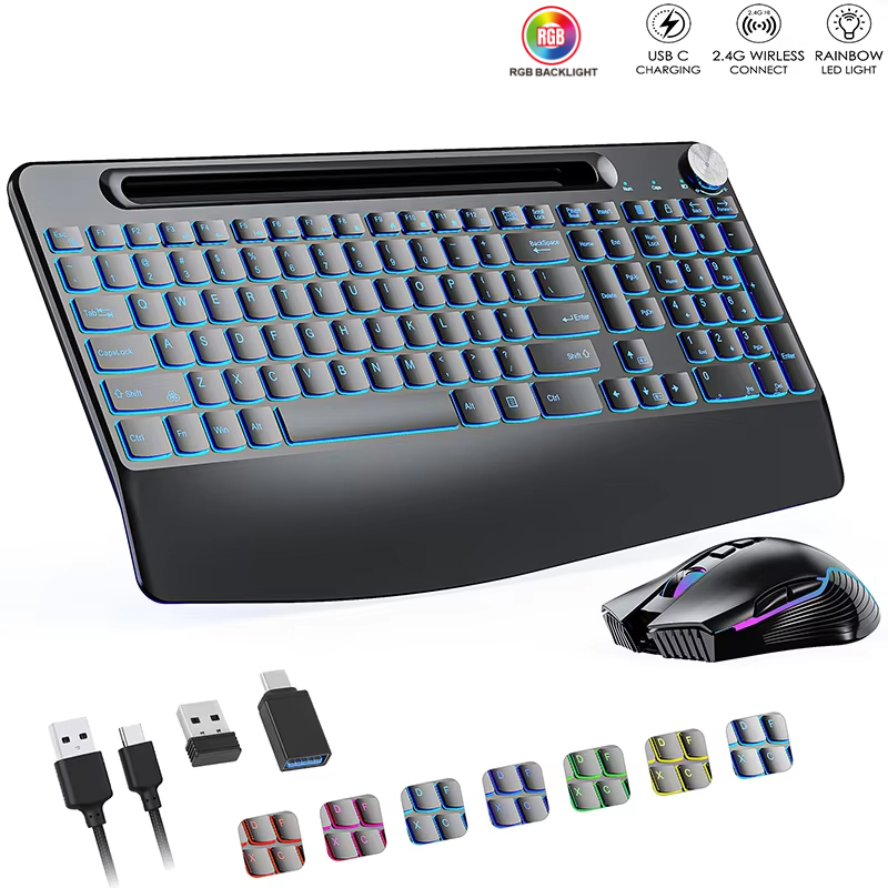 Gaming Keyboard Bundle - 2.4G&Type-C Wireless Keyboard Mouse Combo with