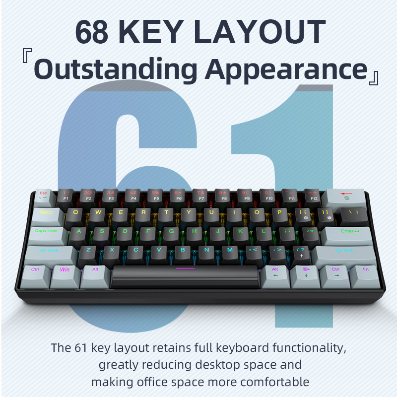 Gaming Keyboard Bundle - APAYADO K61 Mini Mechanical Keyboard,Wired,61 Keys,Phantom