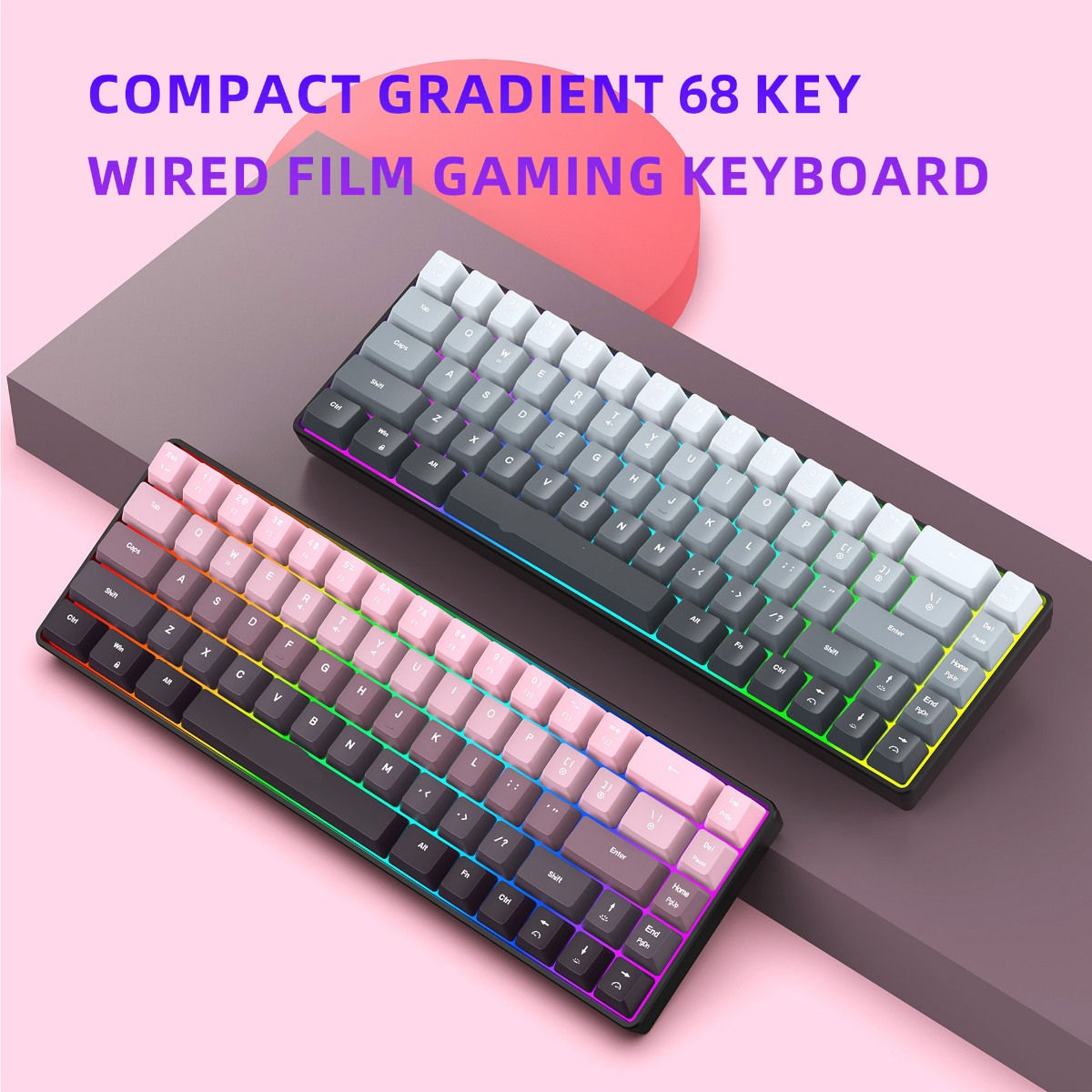 Gaming Keyboard Ergonomic - New Compact 68-Key Gradient-Colored Wired Mechanical