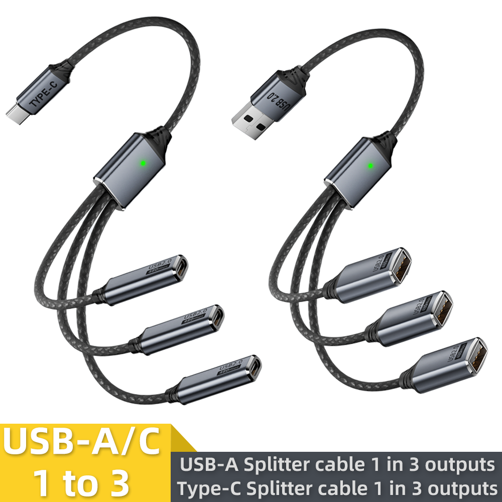 Gaming Keyboard Type C - USB splitter cable 1-in-3output USB-A/Type-C expansion