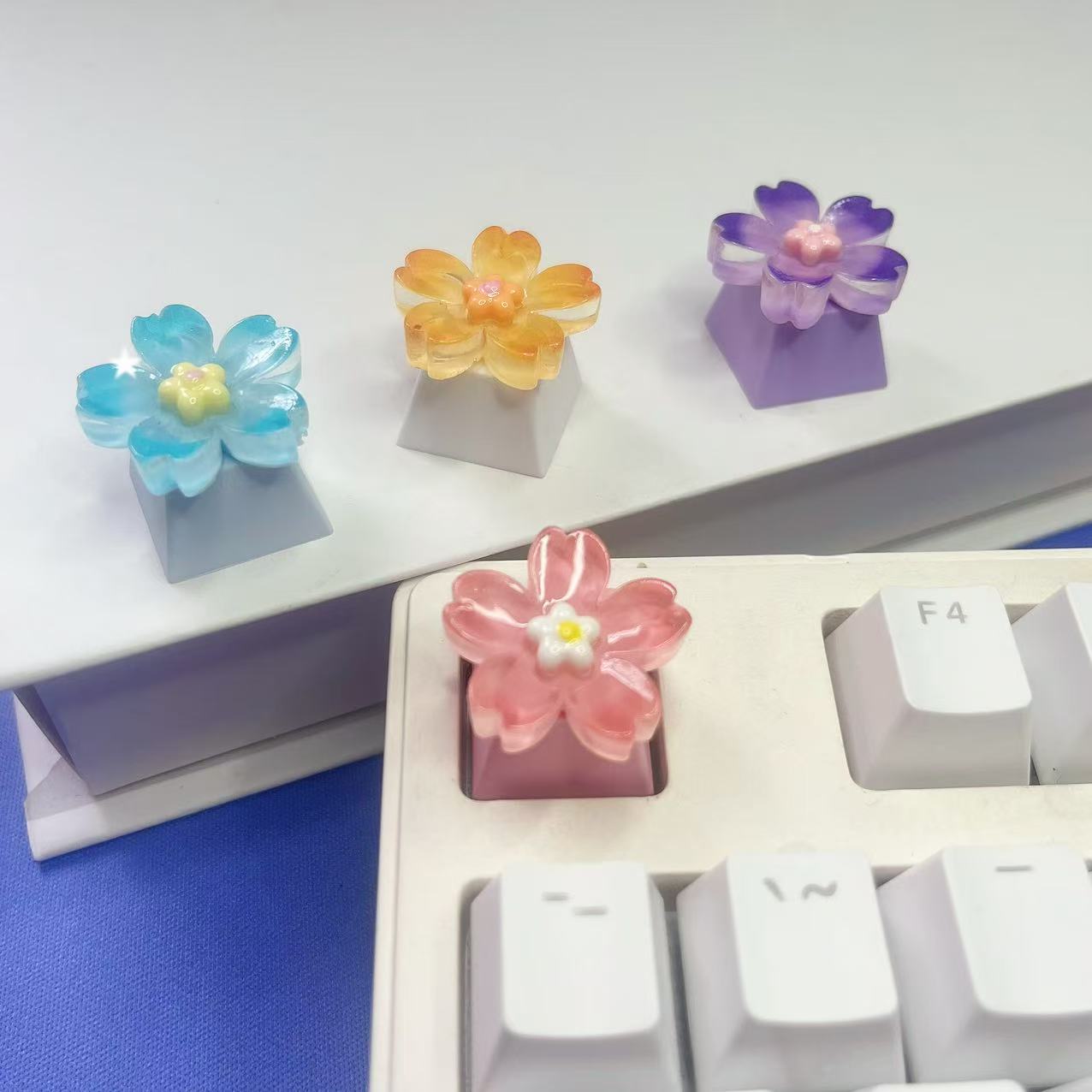 Keyboard Gaming Transparent - DIY Transparent Flower Purple Pink Keycap