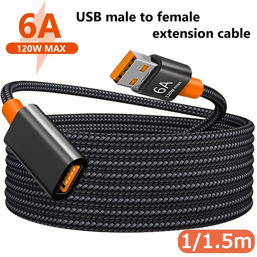 Coiled Usb Cable - 120W 6A Nylon Braided USB 3.0