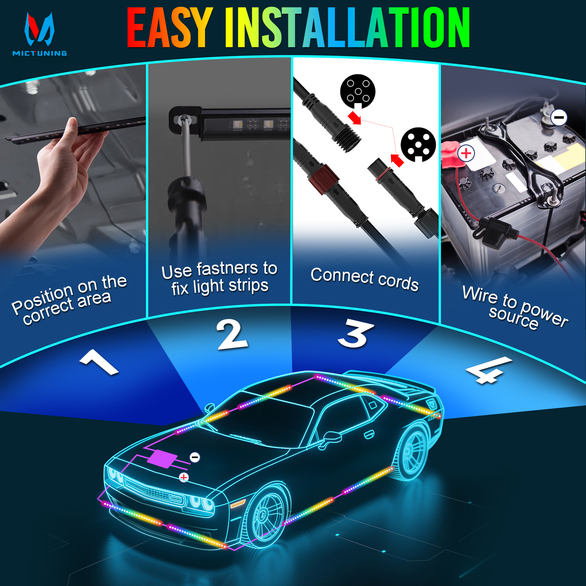 MICTUNING U8 Car Underglow Lig - Rgb Underglow Strip recensione e prezzo
