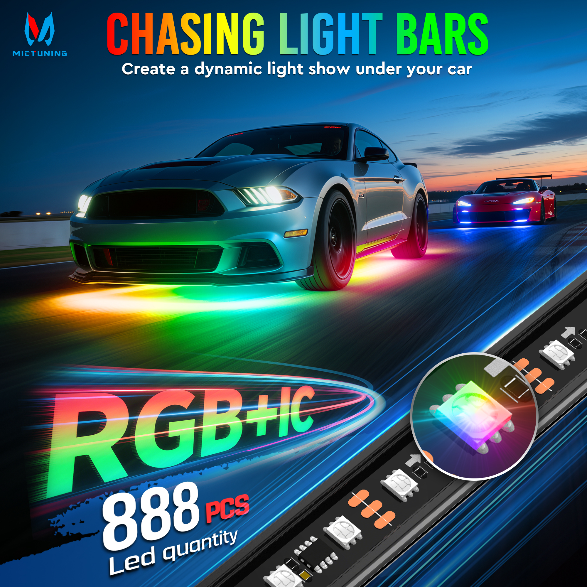 MICTUNING 8Pcs U8 RGB+IC Under - Rgb Underglow Strip recensione e prezzo