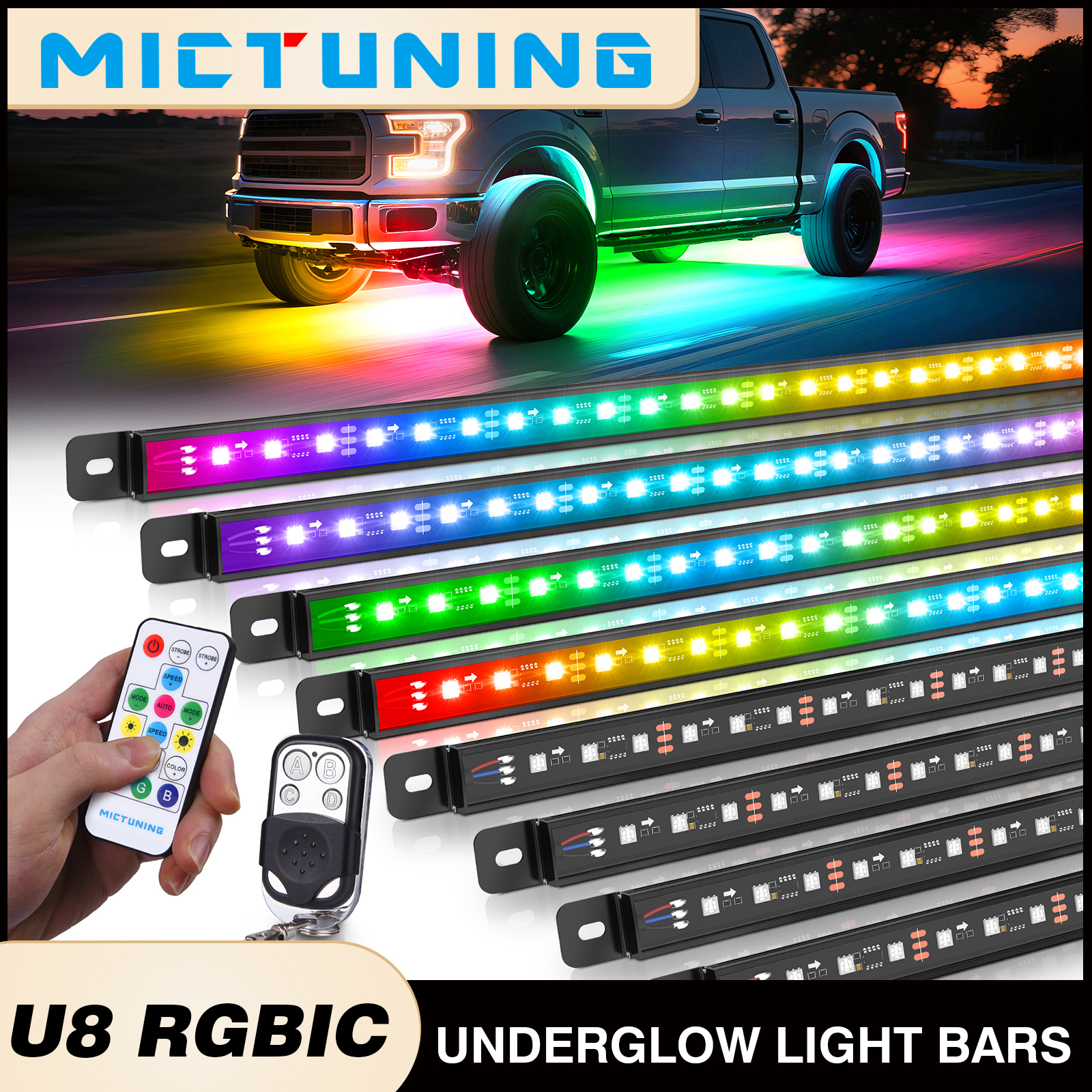 MICTUNING 8Pcs U8 RGB+IC Under - Rgb Underglow Strip recensione e prezzo