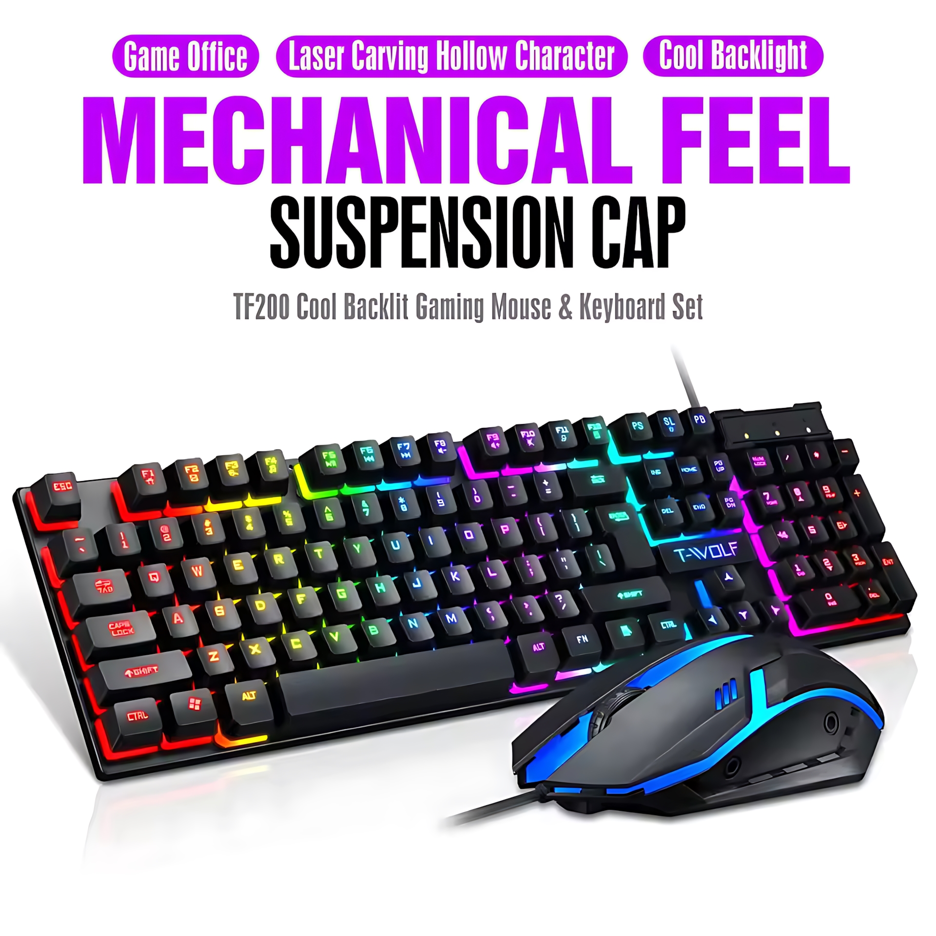 Rainbow Backlit Wired Keyboard - Gaming Keyboard Bundle recensione e prezzo